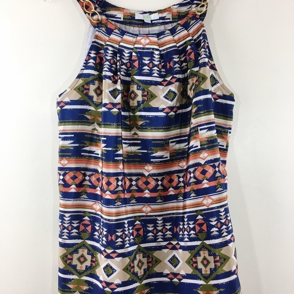 JADE Melody Tan Geometric Print Sleeveless Top Chain Detail - Picture 8 of 11